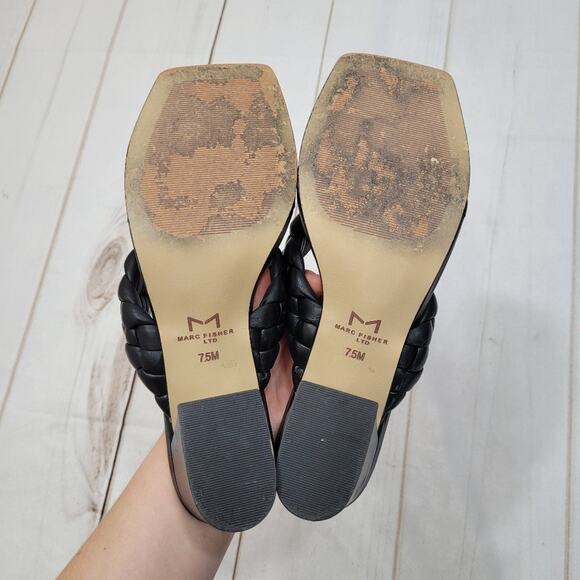 Marc Fisher Norsa braided leather black block heel shoes Flip flop - Picture 4 of 8